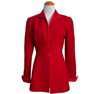 Christian Dior Red Wool Silk Lapel Blazer and Skirt Business Power Suit